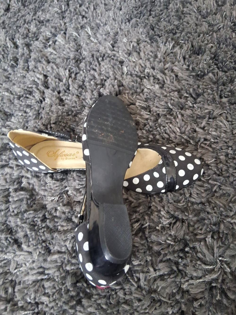 Womans Polka Dot Slingback Flats - Black/White - Picture 3 of 4